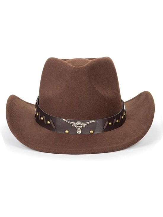 Women A-Brown Polyester Premium Classic Fedora Hat with Buckle Belt (Size:M-L)